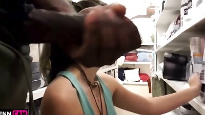 Cute teen helps BBC cum in public store
