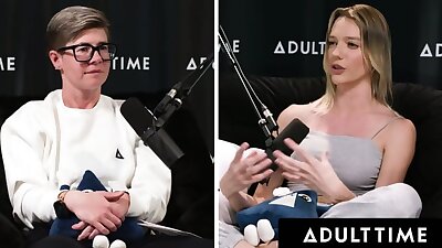 ADULT TIME Busty Lesbians Octavia Red Kenna James CAUGHT EATING PUSSY On Podcast Set! FULL SCENE
