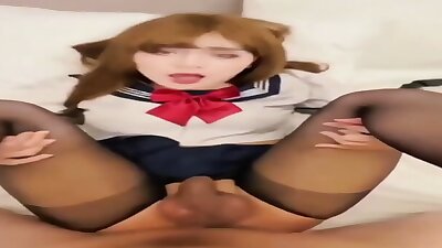 Cute asian sissy takes cock in her ass