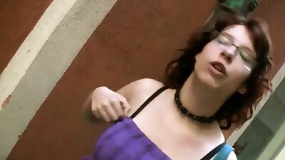 Busty redhead girl nerd picked up and fucked
